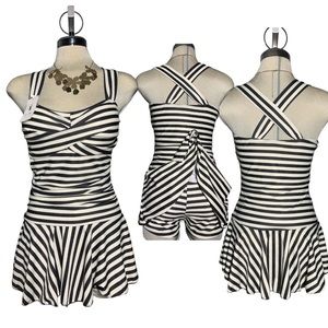 * NEW*. MYANG Gorgeous Black & White Striped One Piece Swimsuit  Size M